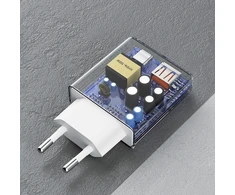 GaN Dudao A30EUL 30W USB-A / USB-C laidinis įkroviklis + USB-C – Lightning kabelis – baltos spalvos