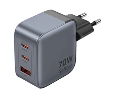 Vention 70W GaN PD 1x USB-A 2x USB-C pilka