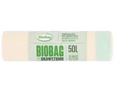 Garbage bags with drawstring compostable BioBag 50L (10 pcs. per roll) 25mkr. 60x70cm žalias