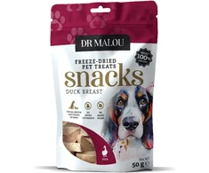 Šunų skanėstai – DR Malou, šunų skanėstai, mėsos kubeliai, 100 % liofilizuota antienos krūtinėlė, 50 g