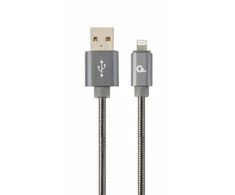 GEMBIRD CC-USB2S-AMLM-2M-BG Gembird Premium spiralinis metalinis 8 kontaktų įkrovimo ir duomenų kabelis, 2m, metalinis-pilkas