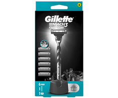 Gillette Mach3 Charcoal Skustuvas Vyrams, 1 Gillette Skustuvas + 6 Keičiamos Galvutės