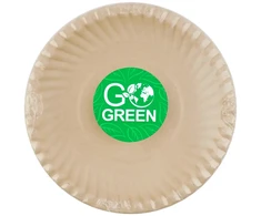 Gogreen Compostable sugar cane plates with Go Žalias pattern Ø23cm 10 pcs/0,15kg