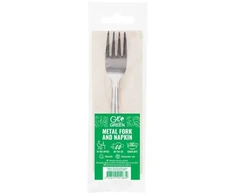 Gogreen Metal fork and napkin set Go Žalias