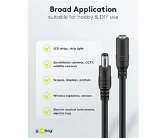 Goobay DC maitinimo kabelio ilgiklis 5m 5.5×2.5mm juodas 2×0.5 mm² max 24VDC 120W