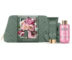 Grace Cole Kūno priežiūros dovanų rinkinys kosmetinėje Rose &amp; Peony, 3 vnt.