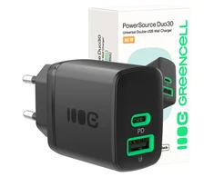 Green Cell Žalias Cell Greencell PowerSource Duo30 įkroviklis USB/USB-C juodas maitinimo adapteris 30W maitinimo tiekimas