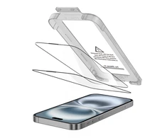 „Tech-Protect Quick Set+“ 2 grūdinto stiklo pakuotė, skirta „iPhone 17“ - juodas