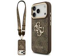 Guess 4G Big 4G Classic Logo Big Strap Metal Mygtukai dėklas skirtas Apple iPhone 17 Pro rudos spalvos