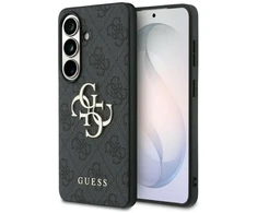 Telefono dėklas Guess 4G su dideliu metaliniu logotipu, skirtas Samsung Galaxy S26, juodos/pilkos spalvos