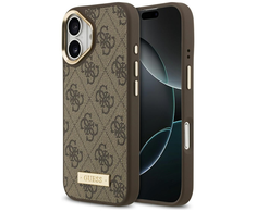 Guess 4G Logo Plate MagSafe dėklas skirtas Apple iPhone 17 rudos spalvos