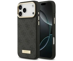 Guess 4G Logo Plate MagSafe dėklas skirtas Apple iPhone 17 Pro Max juodos spalvos