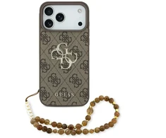 GUESS dėklas, skirtas IPHONE 17 Pro Max GUHCP17XP4GMGSW (PU su dirželiu 4G klasikinis logotipas) rudas