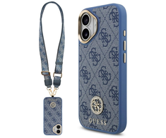 Guess 4G Strass Logo &amp; Big Strap Metal Mygtukai MagSafe dėklas skirtas Apple iPhone 17 mėlynos spalvos