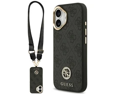 Guess 4G Strass Logo &amp; Big Strap Metal Mygtukai MagSafe dėklas skirtas Apple iPhone 17 juodos spalvos