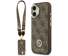 Guess 4G Strass Logo &amp; Big Strap Metal Mygtukai MagSafe dėklas skirtas Apple iPhone 17 rudos spalvos