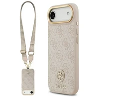 Guess 4G „Strass Logo &amp; Big Strap“ telefono dėklas su MagSafe palaikymu, skirtas iPhone 17 Air, rožinis