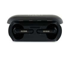Guess ausinės Bluetooth GUTWSC2MCDSK TWS juodos spalvos Elongated Metalic Printed Logo