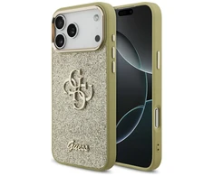 Guess Fixed Glitter Big 4G Metal Frame dėklas skirtas Apple iPhone 17 Pro Max aukso spalvos