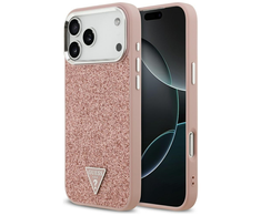 GUESS dėklas, skirtas IPHONE 17 Pro Max, suderinamas su MagSafe GUHMP17XPFGTSCMP (PU blizgučiai su trikampio logotipu), rožinis