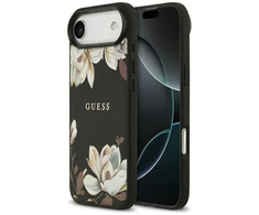 Guess Grained Flowers Classic Logo MagSafe dėklas skirtas Apple iPhone Air juodos spalvos