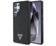 Dėklas Guess Grained Hot Stamp Peony Pattern Triangle Logo MagSafe skirtas Samsung Galaxy S25 Ultra juodos spalvos