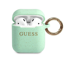 Guess apsauginis dėklas GUACCSILGLGN silikoninis blizgus, skirtas AirPods 1/2 žalias