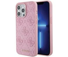 Apple iPhone 15 Pro Guess Hardcase Leather 4G Stamped (GUHCP15LP4EPMP) dėklas telefonui rožinės spalvos