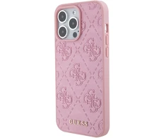 Apple iPhone 15 Pro Guess Hardcase Leather 4G Stamped (GUHCP15LP4EPMP) dėklas telefonui rožinės spalvos