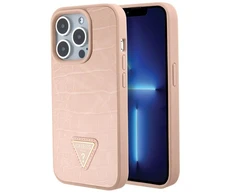 Dėklas GUESS GUHCP15XPCRTHCP IPHONE 15 PRO MAX Rožinis/Rožinis HARDCASE CROCO TRIANGLE METAL LOGO