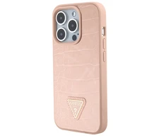Dėklas GUESS GUHCP15XPCRTHCP IPHONE 15 PRO MAX Rožinis/Rožinis HARDCASE CROCO TRIANGLE METAL LOGO