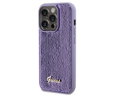 Dėklas GUESS GUHCP15XPSFDGS IPHONE 15 PRO MAX 6,7 col. PURPURINE/PURPURINĖ KIETOS DĖLĖS Sequin SCRIPT METAL