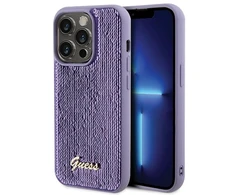 Dėklas GUESS GUHCP15XPSFDGS IPHONE 15 PRO MAX 6,7 col. PURPURINE/PURPURINĖ KIETOS DĖLĖS Sequin SCRIPT METAL