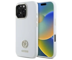 Guess GUHCP16LM4DGPH Apple iPhone 16 Pro 6.3" dėklas telefonui baltos spalvos Silikoninis Logo Strass 4G