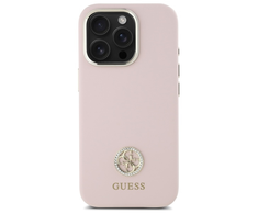 Guess GUHCP16LM4DGPP Apple iPhone 16 Pro 6.3" dėklas telefonui rožinės spalvos Silikoninis Logo Strass 4G