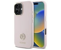 Guess GUHCP16SM4DGPP Apple iPhone 16 6.1" dėklas telefonui rožinės spalvos Silikoninis Logo Strass 4G