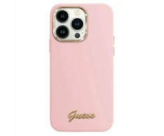 Guess Silikoninis Script Metal Logo &amp; Frame Apple iPhone 16 Pro Max - dėklas telefonui rožinės spalvos
