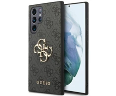 Guess PU 4G Metal Logo dėklas skirtas Samsung Galaxy S23 Ultra pilkos spalvos