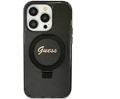 Dėklas Guess GUHMN61HRSGSK iPhone 11 | Xr 6.1" juoda|juodas hardcase Ring Stand Script Glitter MagSafe