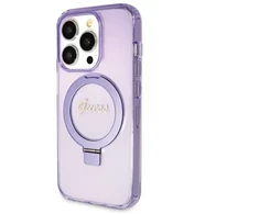 Dėklas Guess GUHMP14LHRSGSU iPhone 14 Pro 6.1" violetinė violetinė hardcase Ring Stand Script Glitter MagSafe