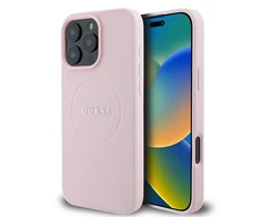 Guess MagSafe Grained dėklas telefonui aukso spalvos Ring Apple iPhone 15 Pro Max - dėklas telefonui rožinės spalvos