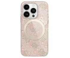 Guess GUHMP16LH4PYEEP Apple iPhone 16 Pro 6.3″ rožinės spalvos kietas dėklas IML Peony On 4G Background MagSafe
