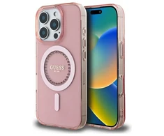 Guess IML Rhinestones MagSafe Apple iPhone 16 Pro - dėklas telefonui rožinės spalvos