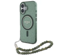 Guess IML Glitter With Pearl Strap MagSafe case Apple iPhone 16 Plus - dėklas telefonui žalios spalvos