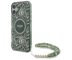 Guess GUHMP16SHCPOFPA Apple iPhone 16 6.1" dėklas telefonui žalios spalvos hardcase IML Flowers Allover Electro With Pearl Strap MagSafe