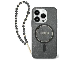 Guess IML Glitter With Pearl Strap MagSafe case Apple iPhone 16 - dėklas telefonui juodos spalvos