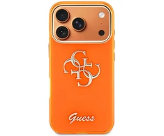 Guess IML 4G Script Metal Logo telefono dėklas iPhone 17 Pro oranžinis