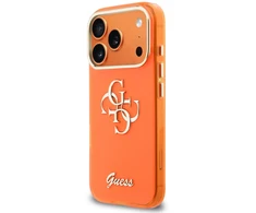 Guess IML 4G Script Metal Logo telefono dėklas iPhone 17 Pro oranžinis