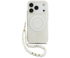 Guess IML Flowers Allover Strap MagSafe dėklas skirtas Apple iPhone 17 Pro baltos spalvos