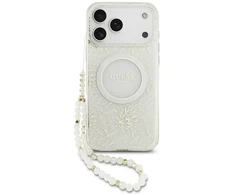 Guess IML Flowers Allover Strap MagSafe dėklas iPhone 17 Pro Max baltas